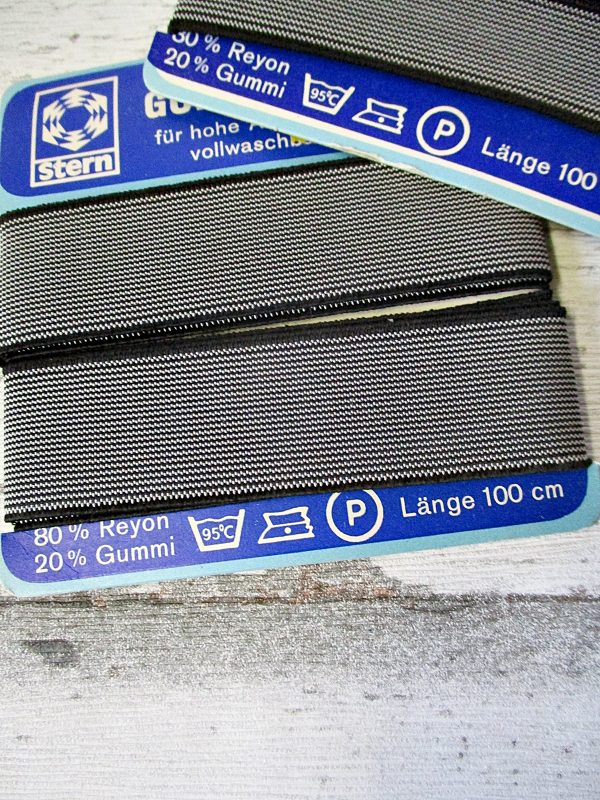 Gummiband schwarz-weiß gestreift 23mm 100cm kochfest - Woolnerd