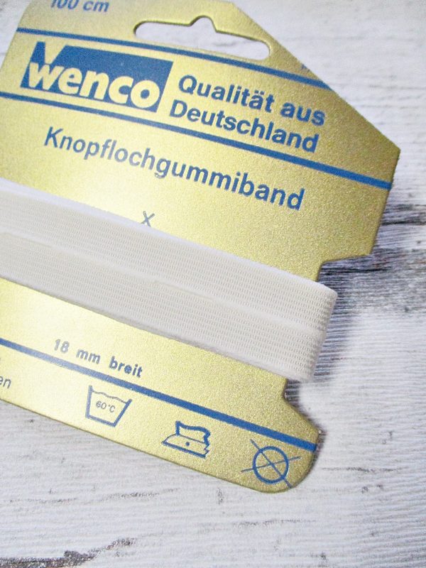 Knopflochgummiband Wenco weiß 18mm 100cm - Woolnerd