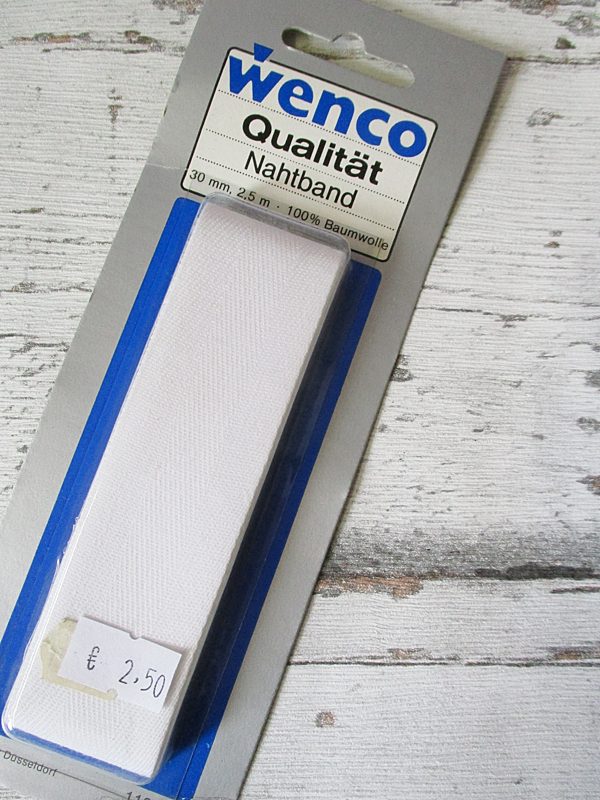 Nahtband Wenco weiß Baumwolle 30mm 2,5m - Woolnerd