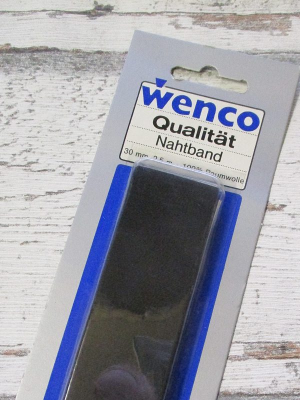 Nahtband schwarz Wenco Baumwolle 30mm - Woolnerd
