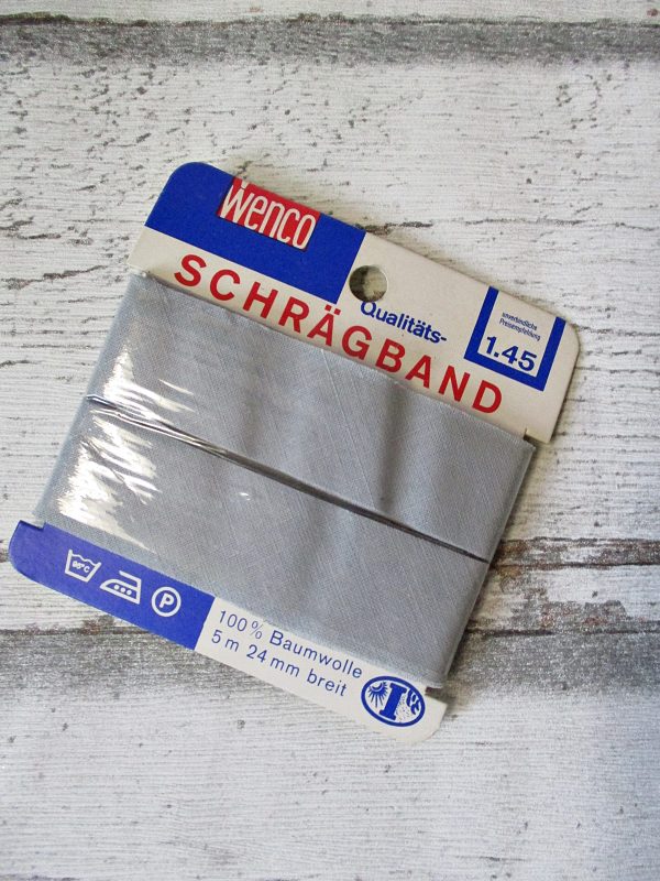 Schrägband Wenco hellgrau Baumwolle ungefalzt 24mm 5m - Woolnerd