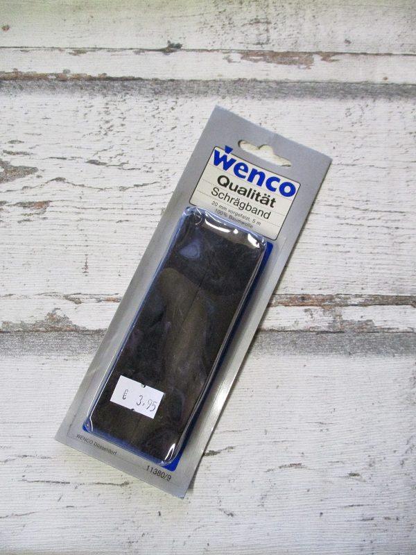 Schrägband Wenco schwarz Baumwolle 20mm 5m vorgefalzt - Woolnerd