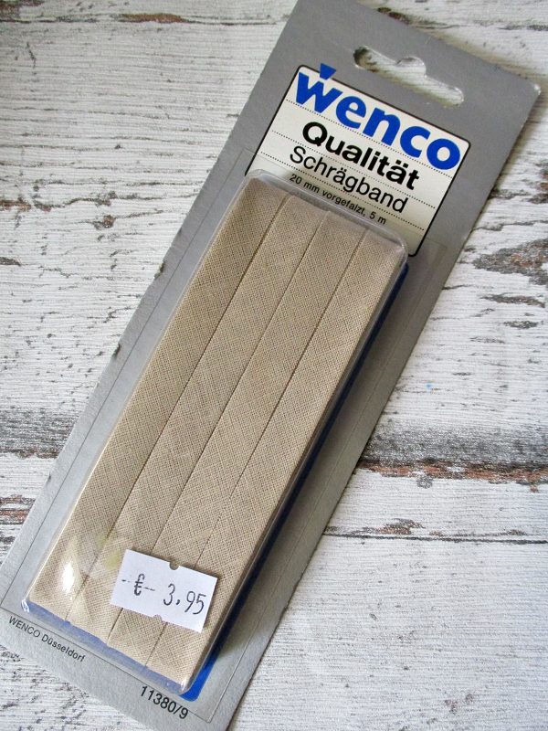 Schrägband beige Baumwolle 20mm 5m vorgefalzt Wenco - Woolnerd