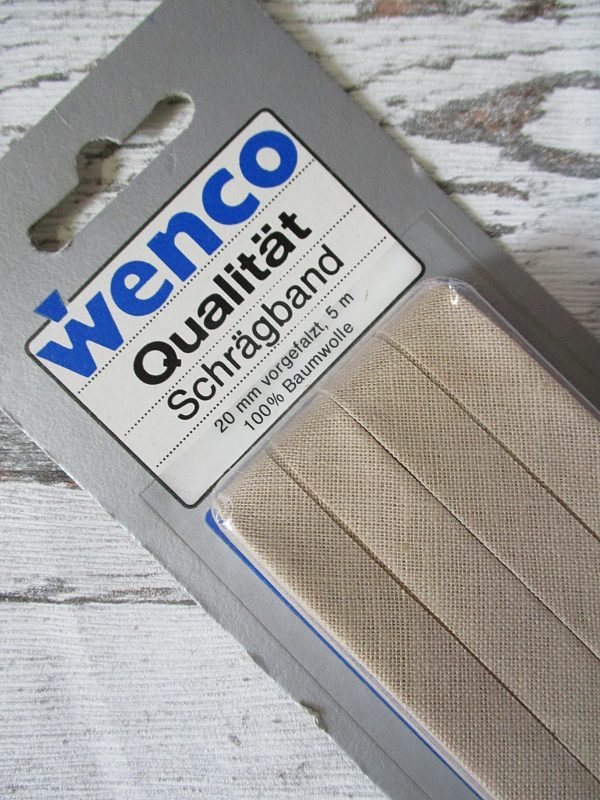 Schrägband beige Baumwolle 20mm 5m vorgefalzt Wenco - Woolnerd