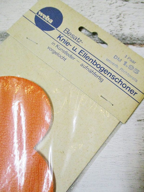 Knieschoner Ellenbogenschoner Flicken orange Kunstleder vorgelocht - Woolnerd