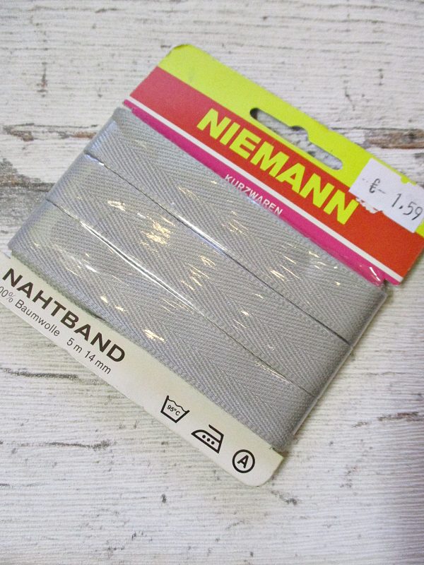 Nahtband NIEMANN hellgrau Baumwolle 14mm 5m - Woolnerd