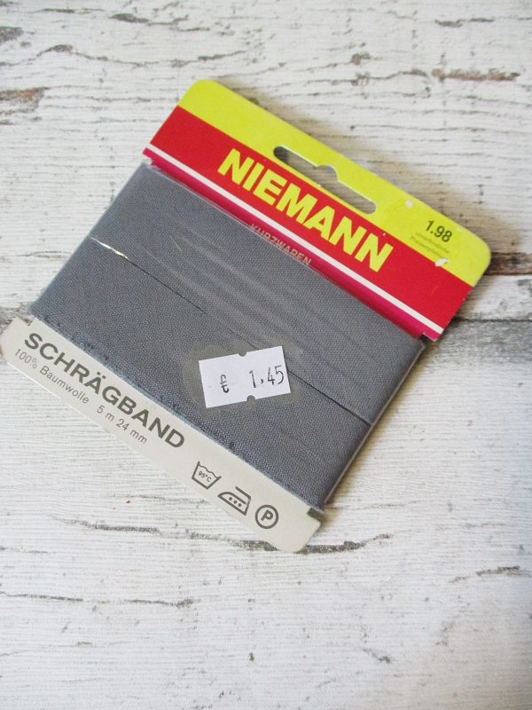 Schrägband NIEMANN grau Baumwolle 24mm ungefalzt - Woolnerd