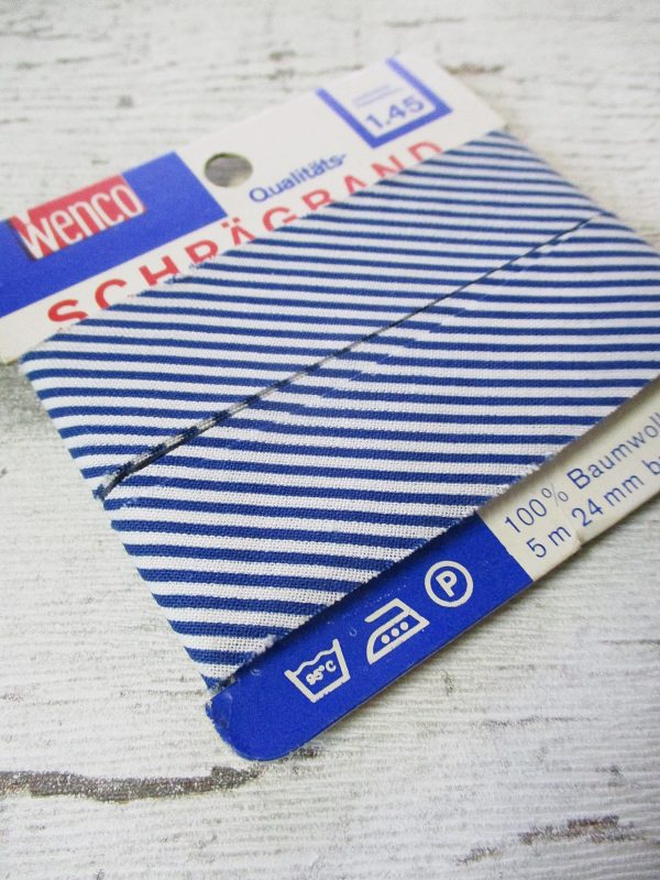 Schrägband Wenco blau-weiß gestreift Indanthren Baumwolle 24mm ungefalzt - Woolnerd