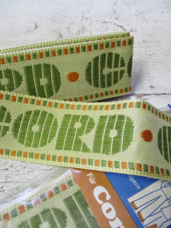 Jeansborte Polyacryl Vintage 70er beige grün orange CORD - Woolnerd