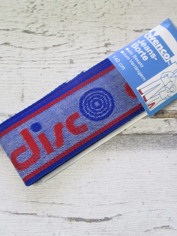 Jeansborte Polyacryl Vintage 70er blau rot DISC - Woolnerd