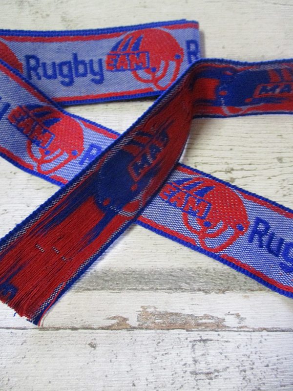 Jeansborte Polyacryl Vintage 70er blau rot Rugby EAM - Woolnerd