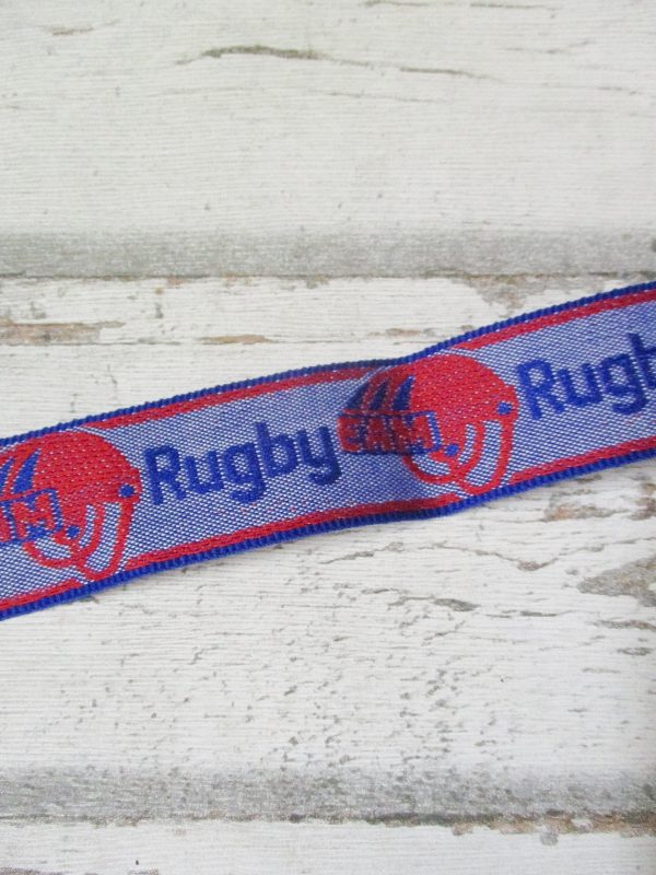 Jeansborte Polyacryl Vintage 70er blau rot Rugby EAM - Woolnerd