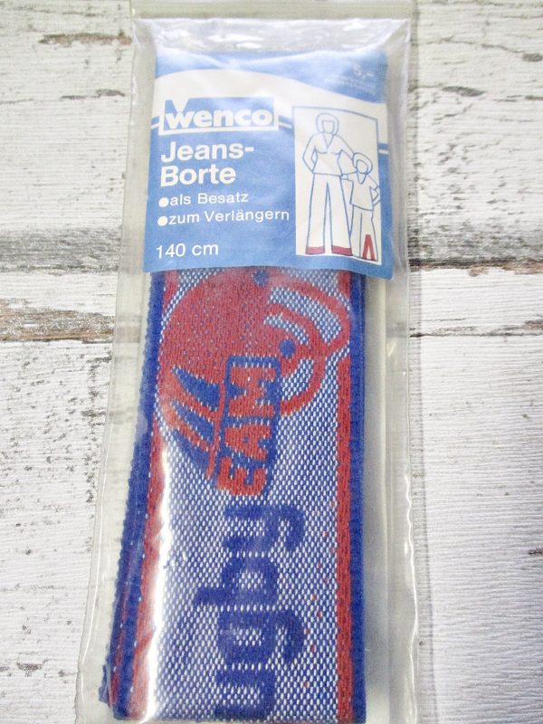 Jeansborte Polyacryl Vintage 70er blau rot Rugby EAM - Woolnerd