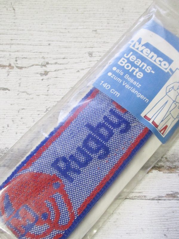 Jeansborte Polyacryl Vintage 70er blau rot Rugby EAM - Woolnerd