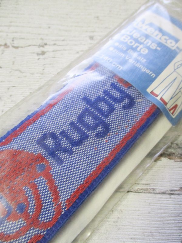 Jeansborte Polyacryl Vintage 70er blau rot Rugby EAM - Woolnerd