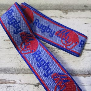 Jeansborte Polyacryl Vintage 70er blau rot Rugby EAM - Woolnerd