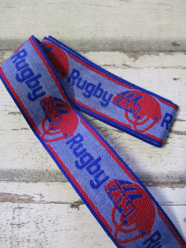 Jeansborte Polyacryl Vintage 70er blau rot Rugby EAM - Woolnerd