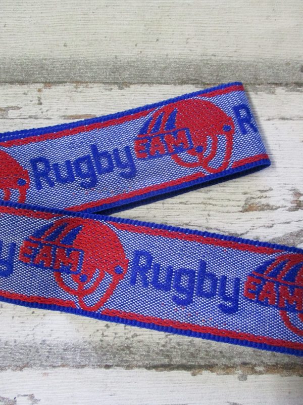 Jeansborte Polyacryl Vintage 70er blau rot Rugby EAM - Woolnerd