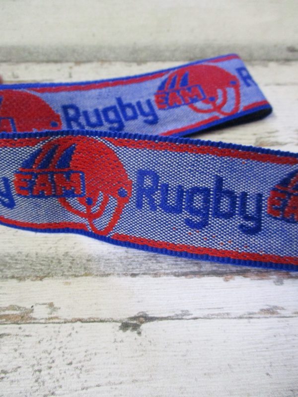 Jeansborte Polyacryl Vintage 70er blau rot Rugby EAM - Woolnerd