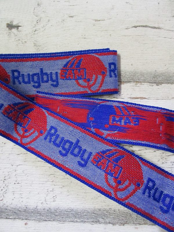 Jeansborte Polyacryl Vintage 70er blau rot Rugby EAM - Woolnerd