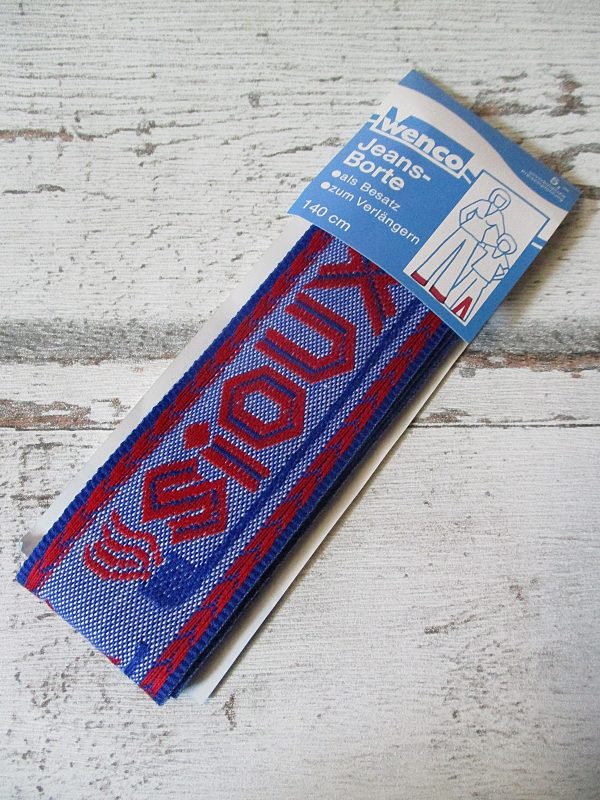 Jeansborte Polyacryl Vintage 70er blau rot Sioux Pfeife - Woolnerd