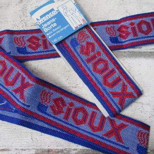 Jeansborte Polyacryl Vintage 70er blau rot Sioux Pfeife - Woolnerd