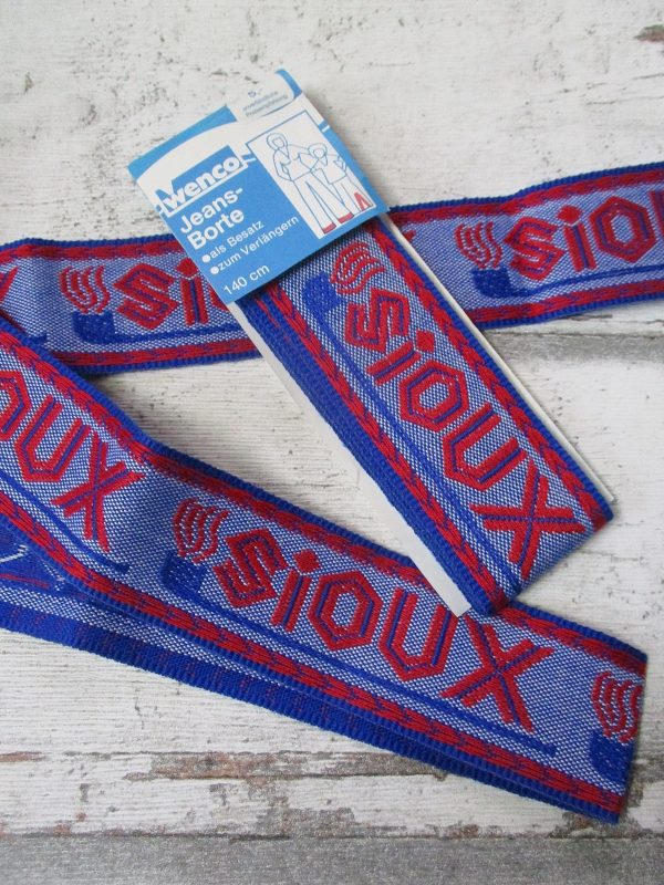 Jeansborte Polyacryl Vintage 70er blau rot Sioux Pfeife - Woolnerd