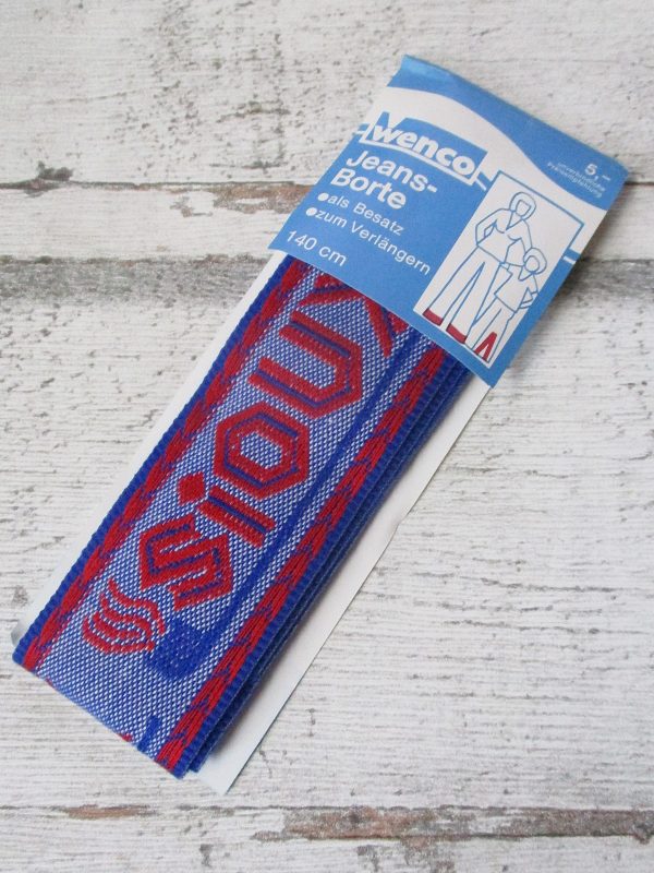 Jeansborte Polyacryl Vintage 70er blau rot Sioux Pfeife - Woolnerd