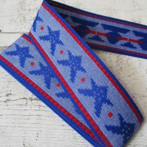 Jeansborte Polyacryl Vintage 70er blau rot Sterne - Woolnerd