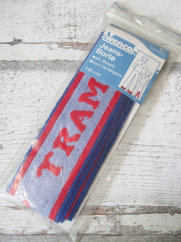 Jeansborte Polyacryl Vintage 70er blau rot TRAMP - Woolnerd