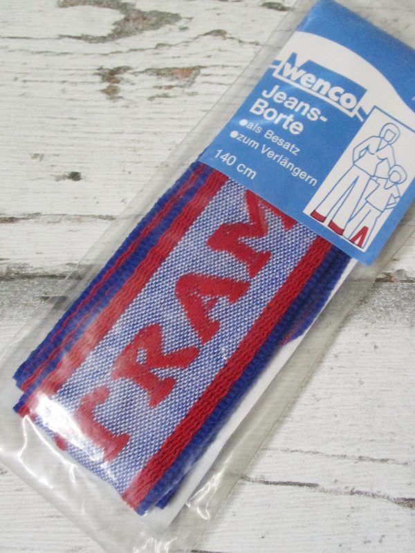 Jeansborte Polyacryl Vintage 70er blau rot TRAMP - Woolnerd