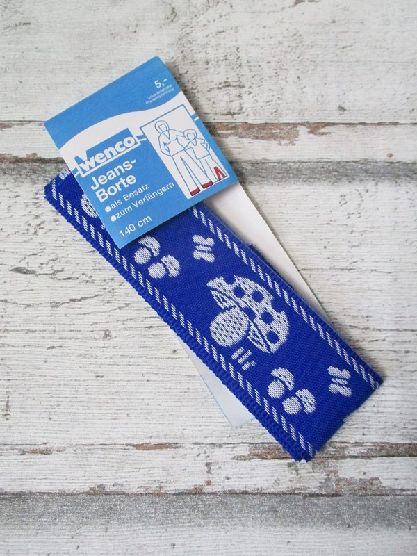 Jeansborte Polyacryl Vintage 70er blau weiß Pilze Schmetterlinge - Woolnerd