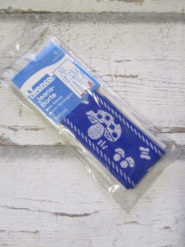 Jeansborte Polyacryl Vintage 70er blau weiß Fliegenpilze Schmetterlinge - Woolnerd