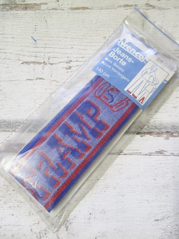 Jeansborte Polyacryl Vintage 70er blau rot TRAMP Wanderschuh - Woolnerd