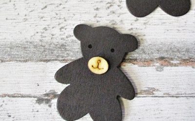Holzknopf Bär Teddy braun 50x40x4,7mm - WOOLNERD