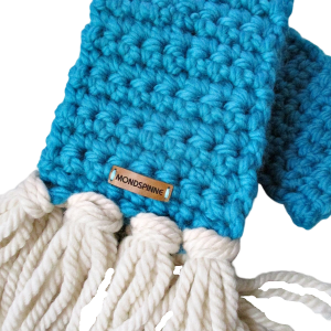 Fransenschal türkis-wollweiß 50%Schurwolle 50%Polyacryl Mondspinne - WOOLNERD