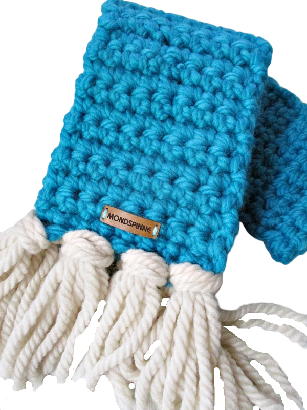 Fransenschal türkis-wollweiß 50%Schurwolle 50%Polyacryl Mondspinne - WOOLNERD