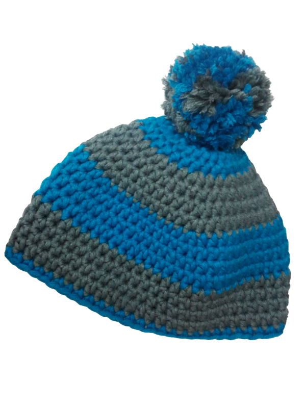 Bommelmütze Häkelmütze (türkis-grau) - WOOLNERD