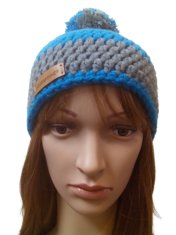 Bommelmütze Häkelmütze (türkis-grau) - WOOLNERD