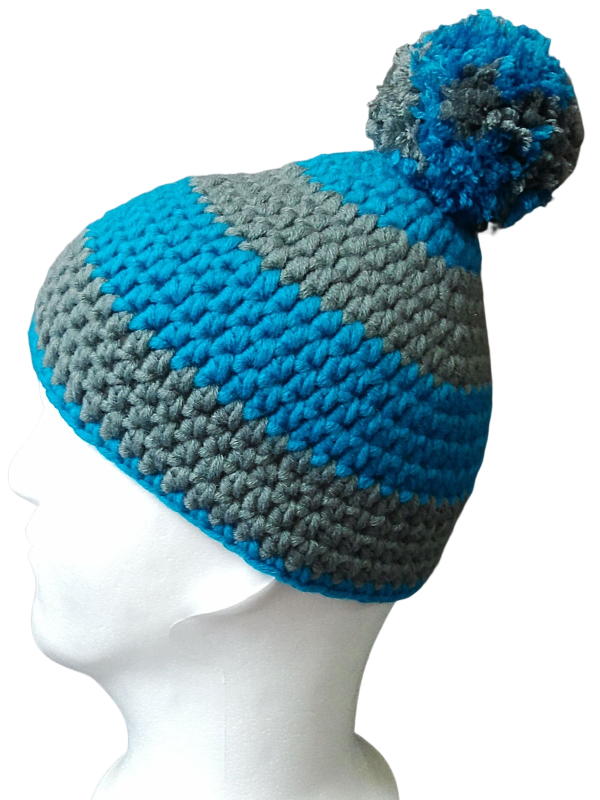 Bommelmütze Häkelmütze (türkis-grau) - WOOLNERD