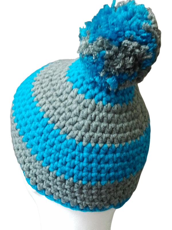 Bommelmütze Häkelmütze (türkis-grau) - WOOLNERD