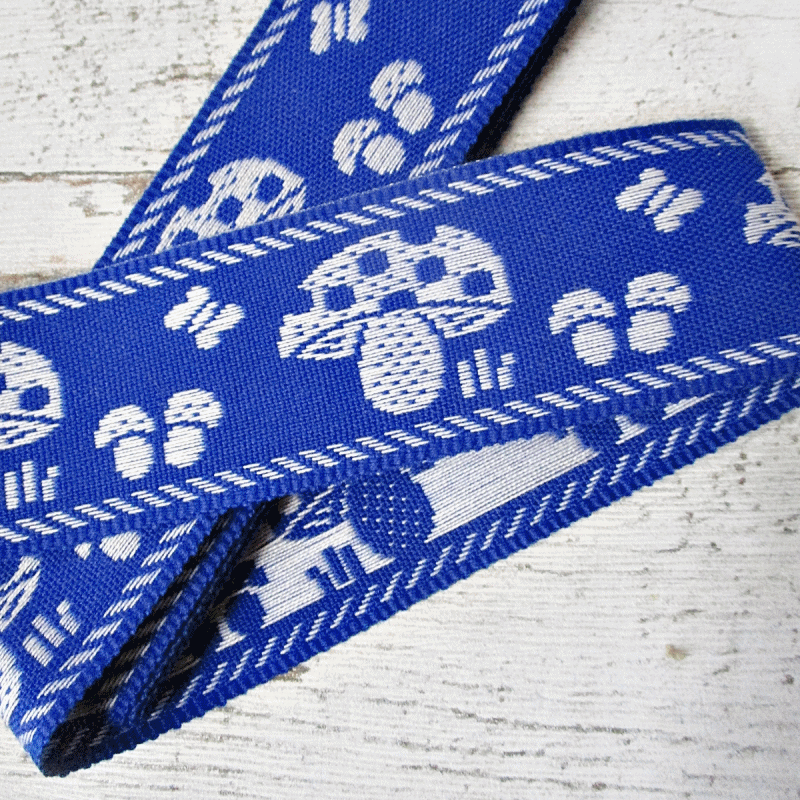 Jeansborte Polyacryl Vintage 70er blau weiß Pilze Schmetterlinge - Woolnerd
