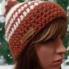 Wintermütze Häkelmütze Alpakawolle orange-weiß - WOOLNERD