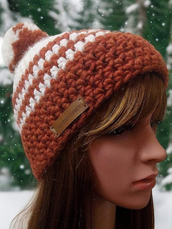 Wintermütze Häkelmütze Alpakawolle orange-weiß - WOOLNERD