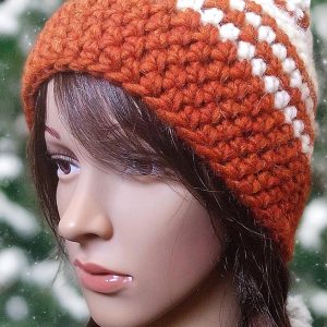 Wintermütze Häkelmütze Alpakawolle orange-weiß - WOOLNERD