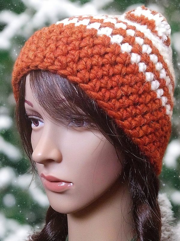 Wintermütze Häkelmütze Alpakawolle orange-weiß - WOOLNERD