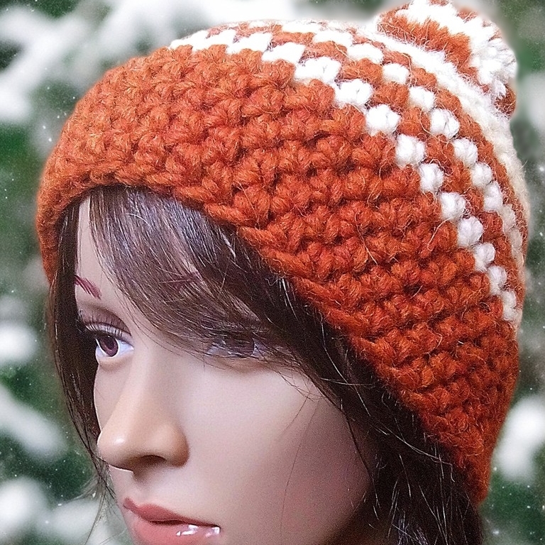 Wintermütze Häkelmütze Alpakawolle orange-weiß - WOOLNERD